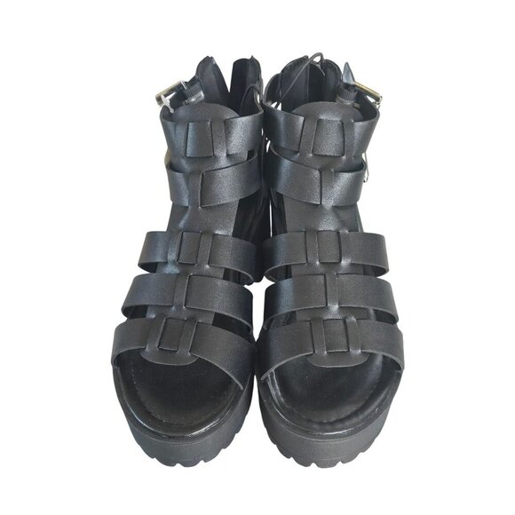 NWT Arizona Jean Co. Black Strappy Platform Sandals Women's Size 6.5 Whimsigoth - Picture 7 of 7
